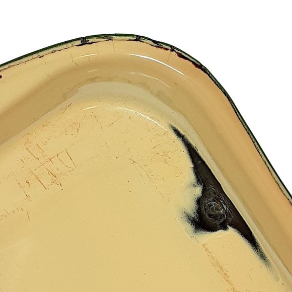 Cream and Green Enamelware Cake Casserole Pan Vintage Farmhouse Bakeware Decor - Picture 11 of 14